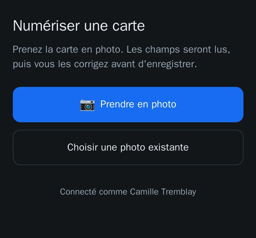 Scanning a business card at a trade show, with no app to download