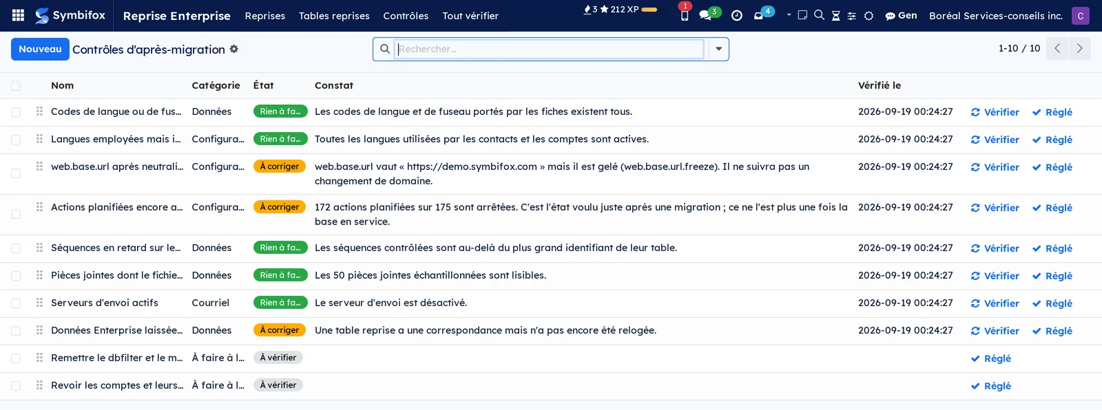 The ten checks that go over the instance after migration