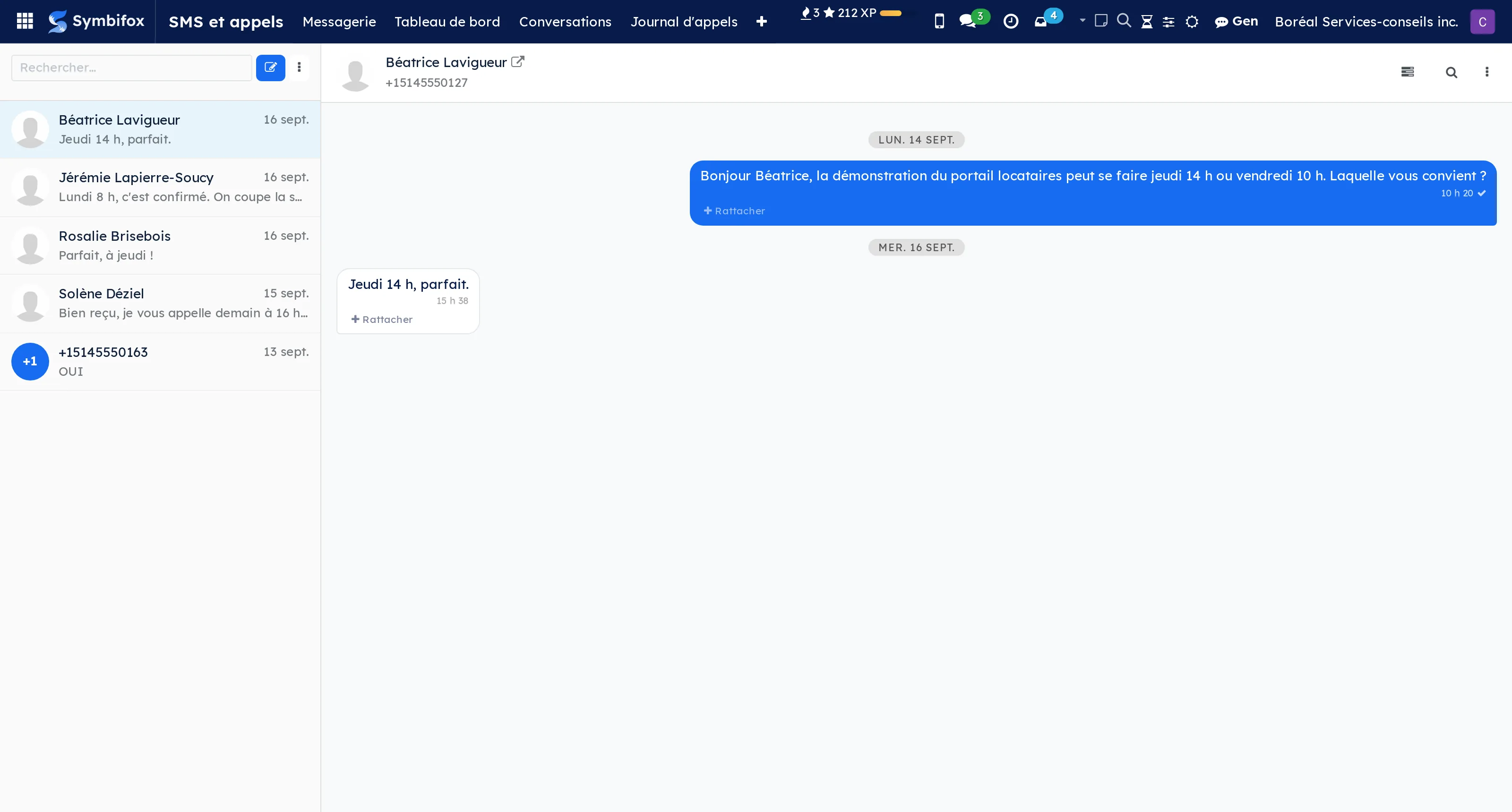 The messenger: conversations on the left, the text thread on the right