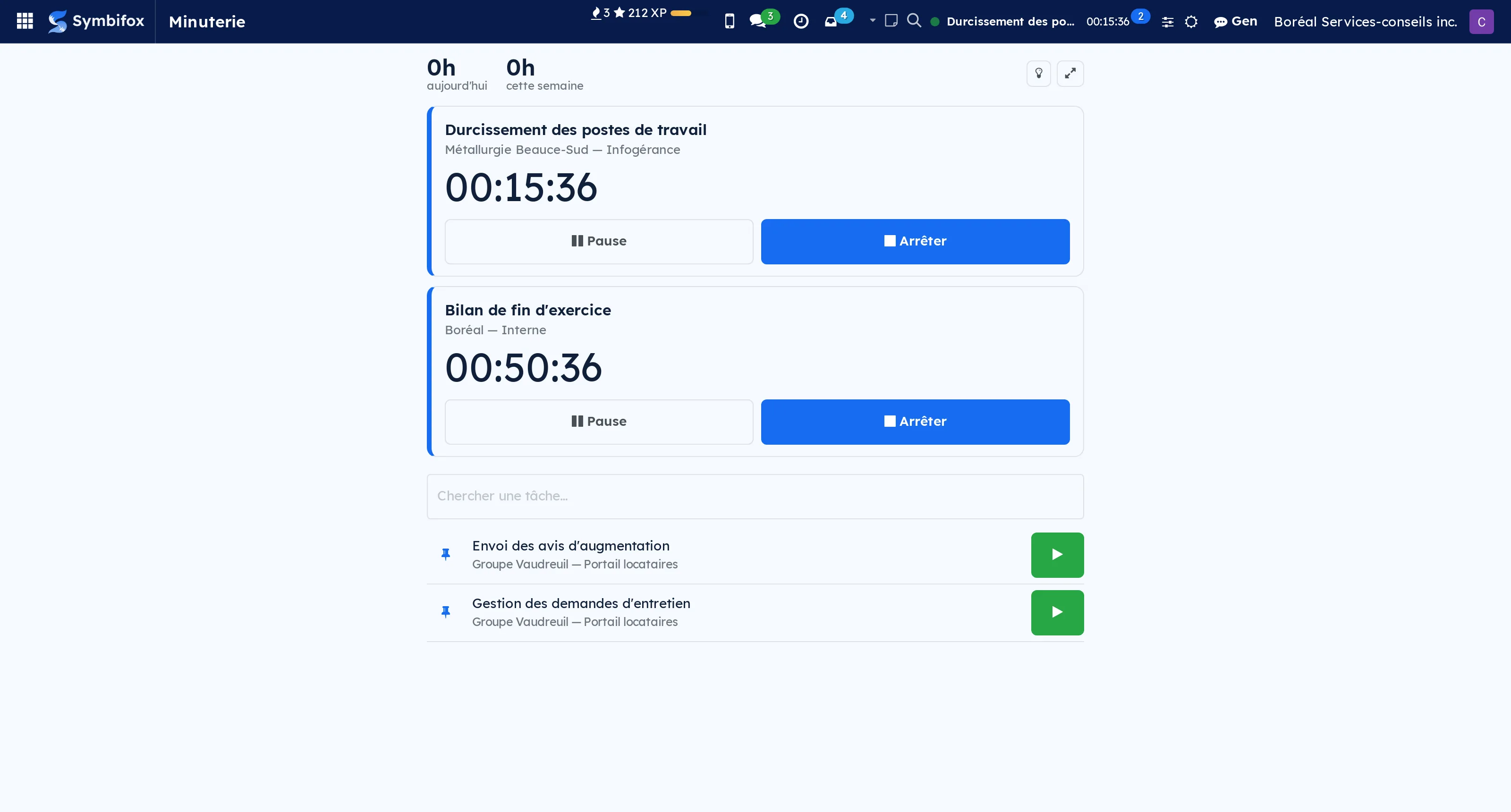 Two timers running at once, and the pinned tasks ready to start