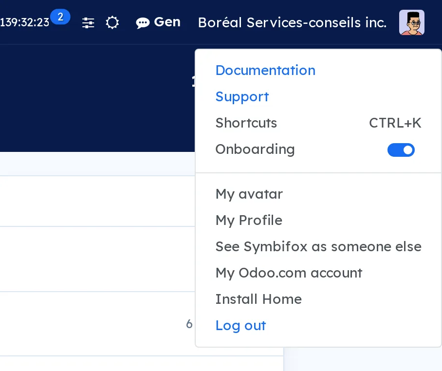 Avatar menu open, with the See Symbifox as someone else entry