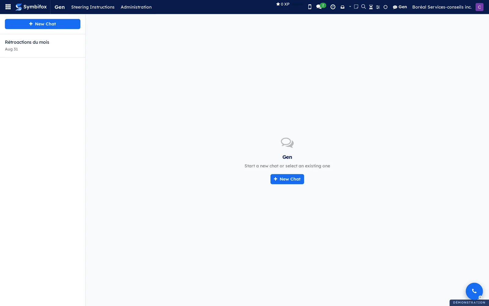 Full-width Gen page, with the list of conversations on the left and the New Chat button