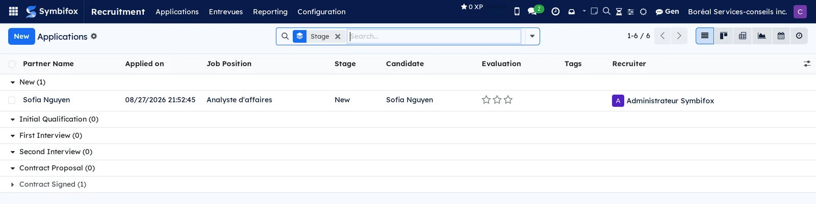 All Applications screen of Recruitment, one column per stage of the pipeline