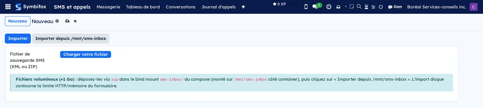 Assistant d'import de Boréal, champ de fichier de sauvegarde et second bouton d'import depuis un dossier du serveur