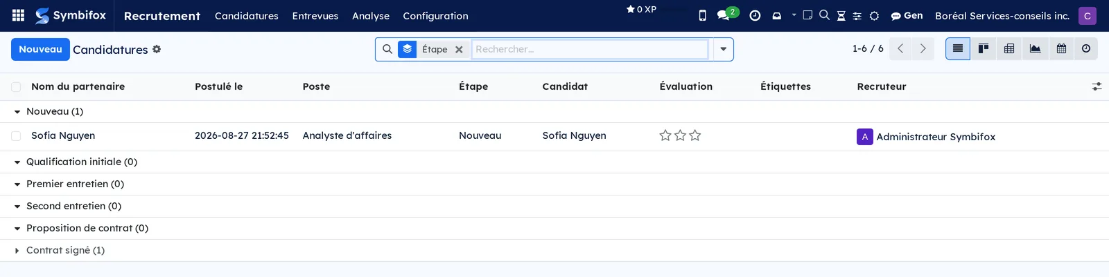 Écran Toutes les candidatures
